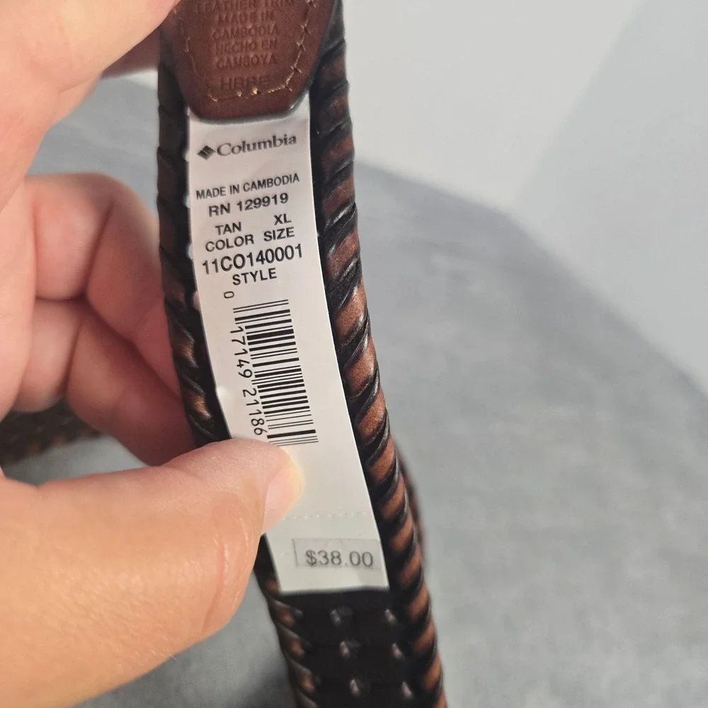 Columbia Mens Hand Laced Braided Leather Belt Tan Brown XL 42-44 11CO140001